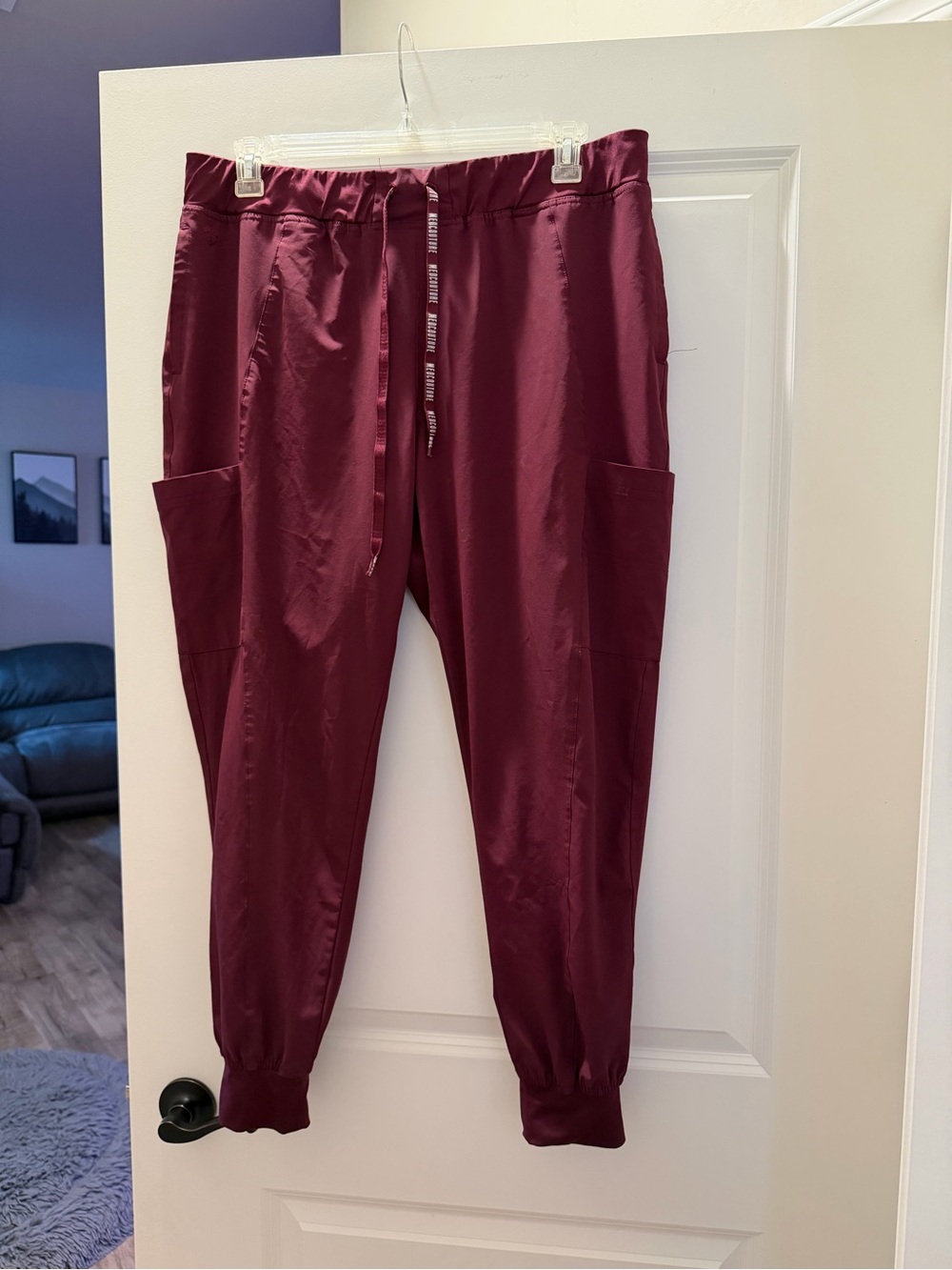 Med Couture Burgundy Drawstring Cargo Joggers